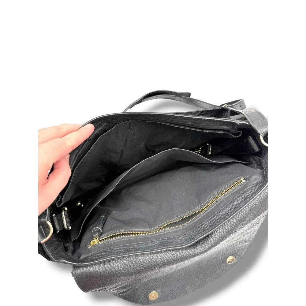 Tory Burch Thea Messenger Diaper Bag Black Nylon Leather Trim Changing Pad